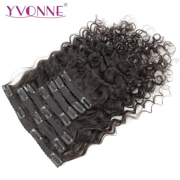 YVONNE Italian Curly Clip In Human Hair Extensions Brazilian Virgin Hair 7 Pieces/Set 120g Natural Color