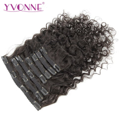 YVONNE Italian Curly Clip In Human Hair Extensions Brazilian Virgin Hair 7 Pieces/Set 120g Natural Color