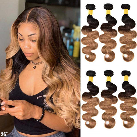 Ombre Body Wave Bundles Brazilian Hair Weave Bundles Honey Blonde Human Hair 3/4 Bundles Remy Ombre Human Hair Extensions