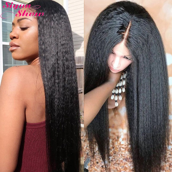 Siyun Show Kinky Straight Wig 13x6 Lace Front Human Hair Wigs Pre Plucked 360 Full Lace Wig Remy Italian Yaki Human Hair Wig